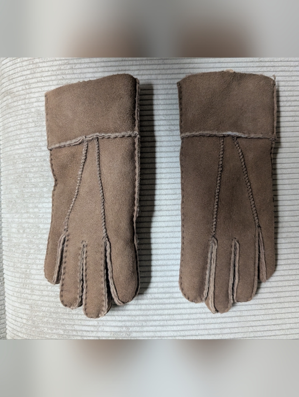 Portolano Light Brown Suede Shearling-Lined Gloves